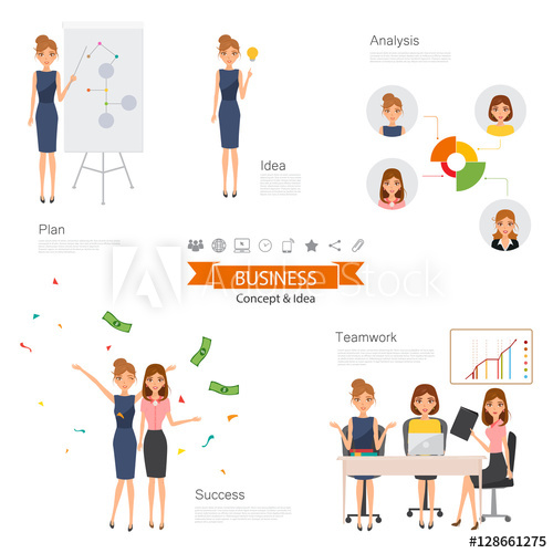 500x500 Business Woman Character With Job. Vector People Design. Business