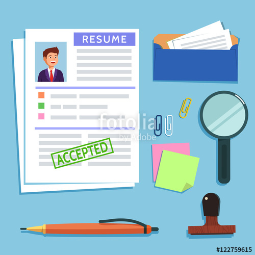 500x500 Vector Flat Illustration Of A Resume Cv Icon On Blue Background