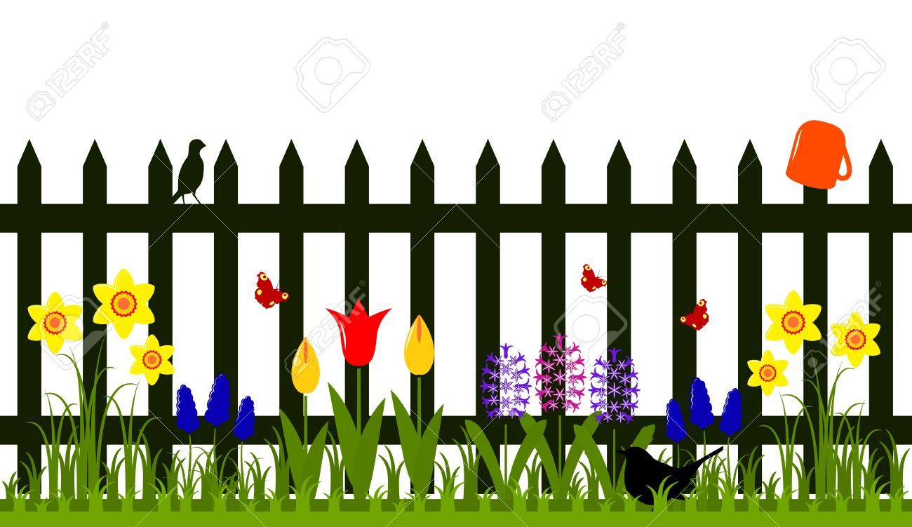 1300x751 Vector Picket Fence With Spring Flowers Isolated On White