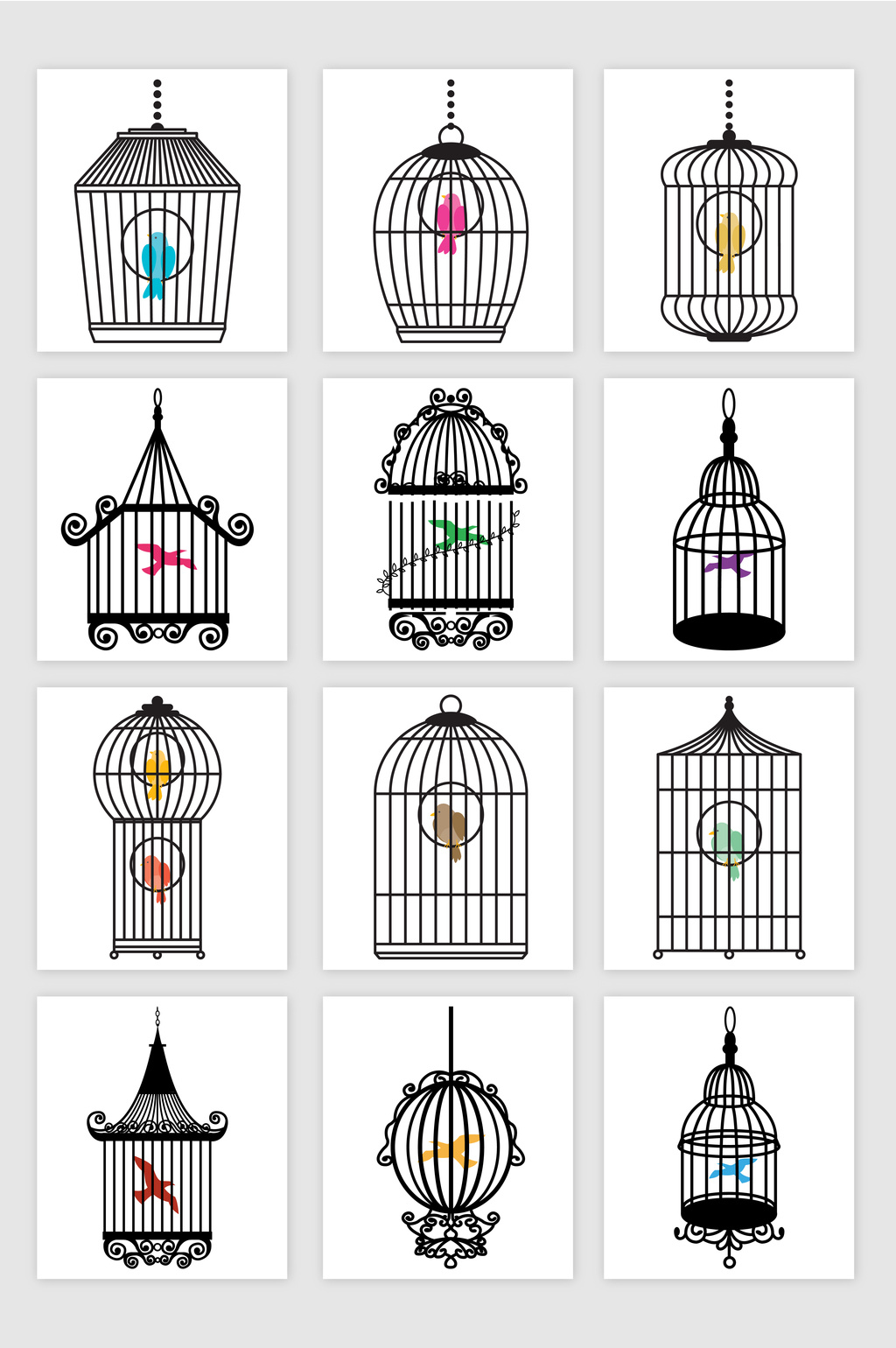 1024x1540 Line Drawing Bird And Bird Cage Theme Vector Material Free