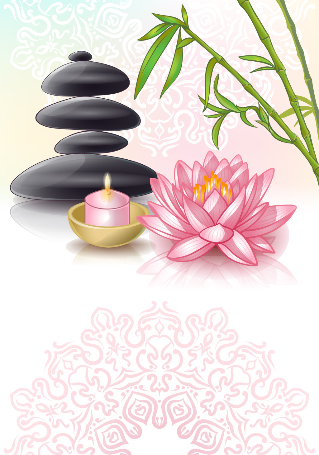 1024x1462 Beautiful Cartoon Lotus And Bamboo Vector Background Free