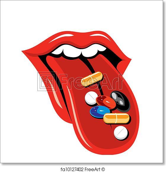 561x581 Free Art Print Of Vector. Pills And Tongue Freeart Fa10127402
