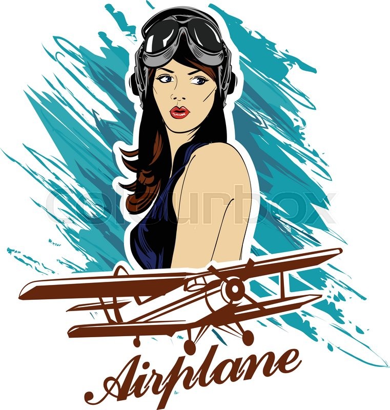 761x800 Pin Up Girl Pilot Aviation Army Beauty Retro Comic Vintage Emblem