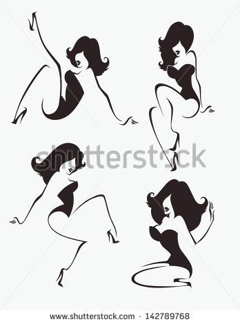 348x470 Pin Up Girl Outline Drawings Of Stylized Cartoon Pin Up