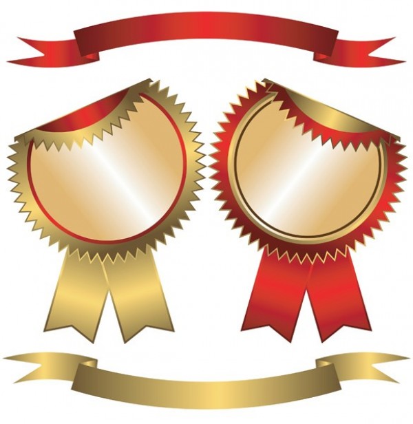 600x616 Glossy Gold Red Labels And Banners Vector Set