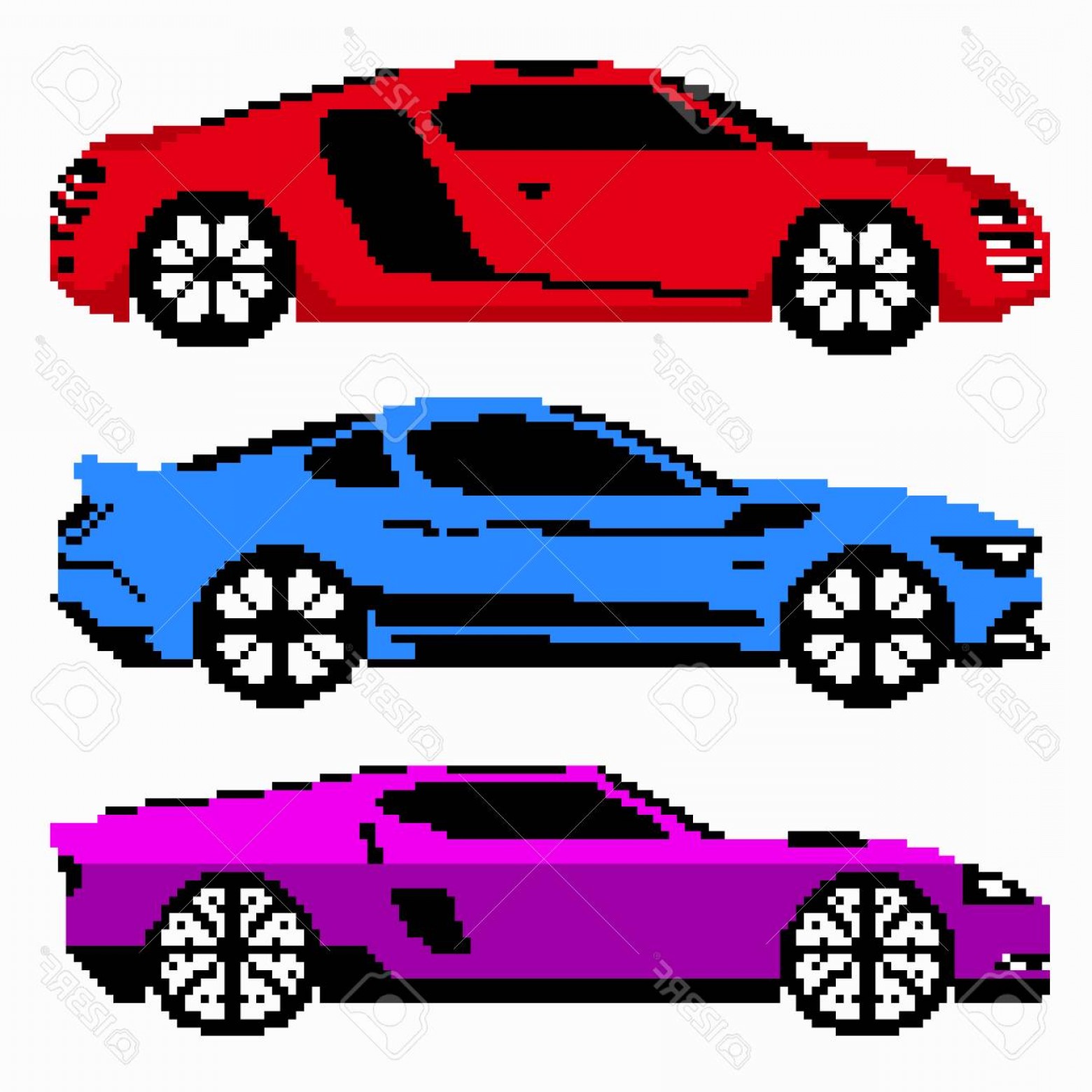 1560x1560 Photostock Vector Colored Race Cars Collection Vector Pixel Art