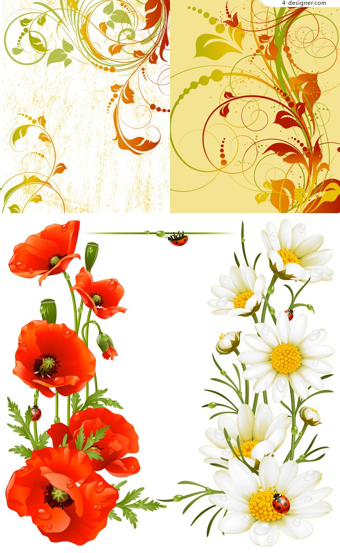 700x1139 4 Designer Beautiful Flowers And Plants Illustrator Vector Material