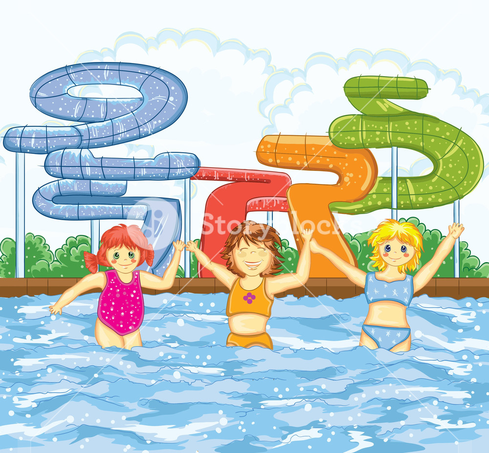 1000x928 Kids Playing In The Swimming Pool Vector Illustration Royalty Free