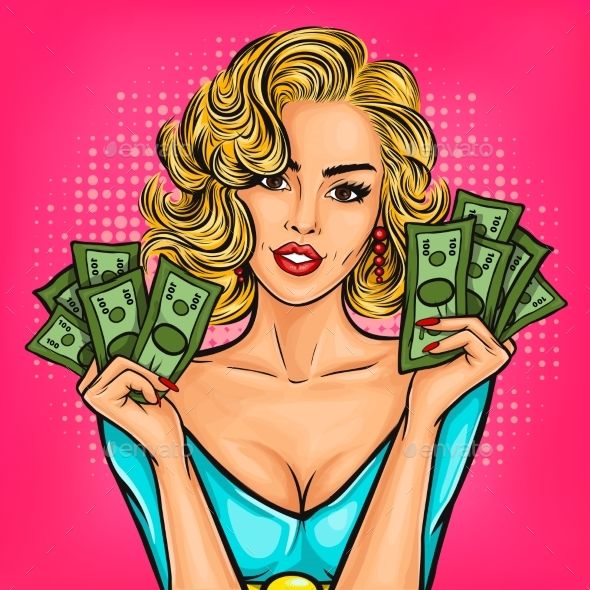 590x590 Vector Pop Art Girl With Cash Art Ilustraciones