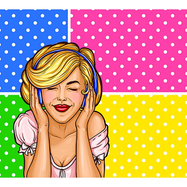 640x640 Vector Pop Art Woman In Headphones Enjoying Music With Eyes Clos