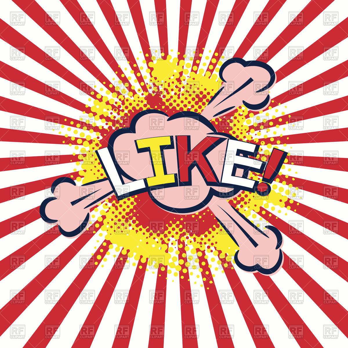 1200x1200 Word Like In Pop Art Style On Bright Striped Background Vector