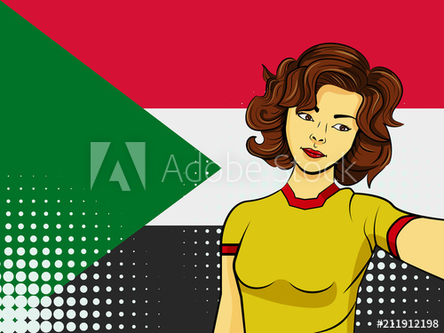 500x375 Asian Woman Taking Selfie Photo In Front Of National Flag Sudan In