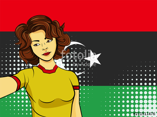 500x375 Asian Woman Taking Selfie Photo In Front Of National Flag Libya In