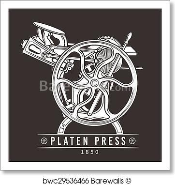 362x382 Art Print Of Platen Press Vector Illustration. Old Letterpress
