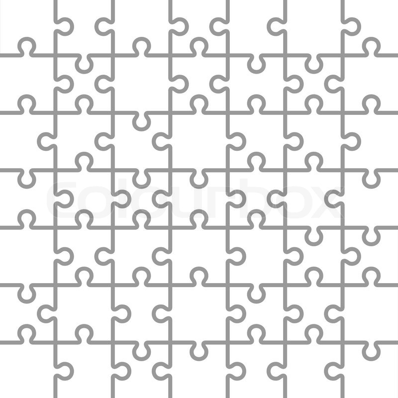 800x800 Jigsaw Puzzle White Blank Parts Template. 7x7 Pieces. Vector