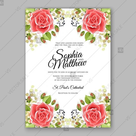 540x540 Red Rose Wedding Invitation Vector Flowers Template Card