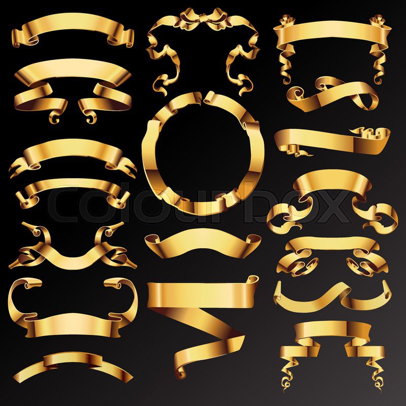 800x800 Set Of Golden Vector Ribbons Or Banners For Your Text. Stock