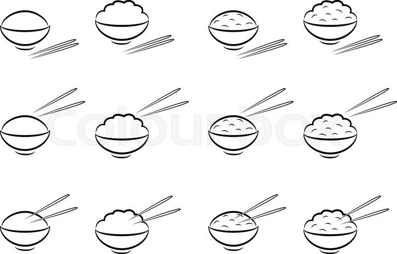 800x513 Rice Bowl Symbol With Chopsticks In Line Art Style Stock Vector
