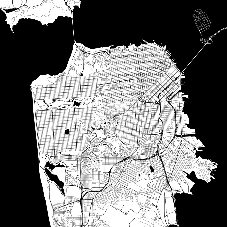 900x900 San Francisco Monochrome Vector Map Hebstreits