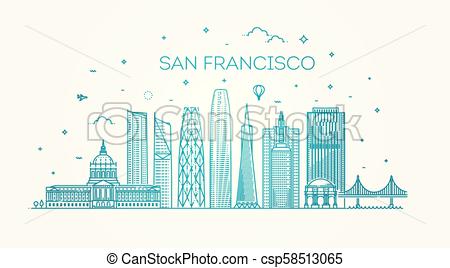 450x268 San Francisco City Skyline Vector Background. Linear Banner Of San