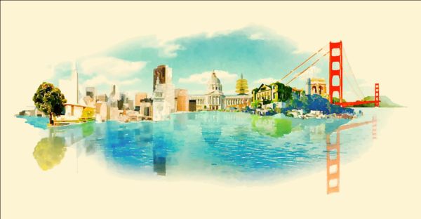600x312 Watercolor San Francisco Pano Vector