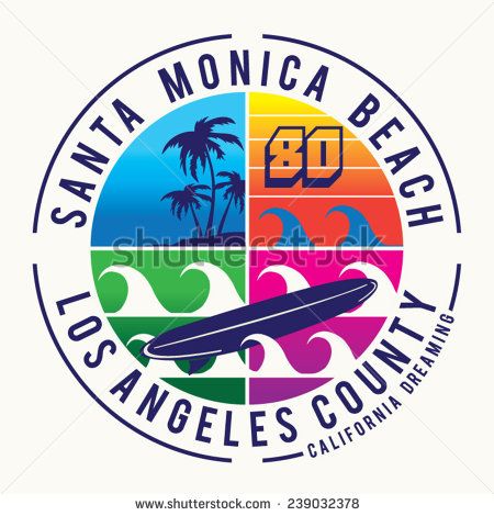 450x470 Surf Santa Monica Typography, T Shirt Graphics, Vectors