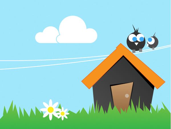 600x453 Xoo Plate Cartoon House Birds Summer Vector Scene