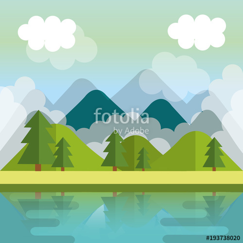 500x500 Landscape With Mountains And Lake Scene Vector Illustration Design