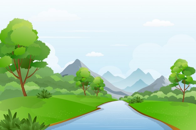 626x417 Illustration Of River A Cross Mountains, Beautiful Riverside