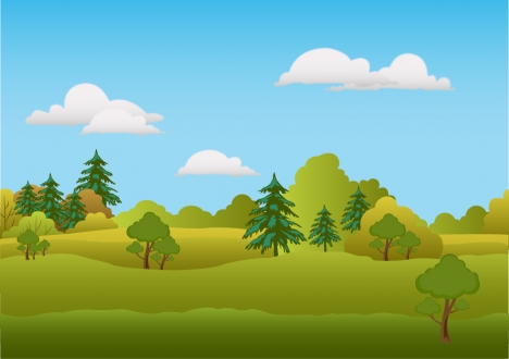 468x330 Spring Scenery Vector Illustration With Trees On Hill Vectors
