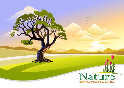 500x354 Tree And Natural Scenery Vector Background 02 Free Download