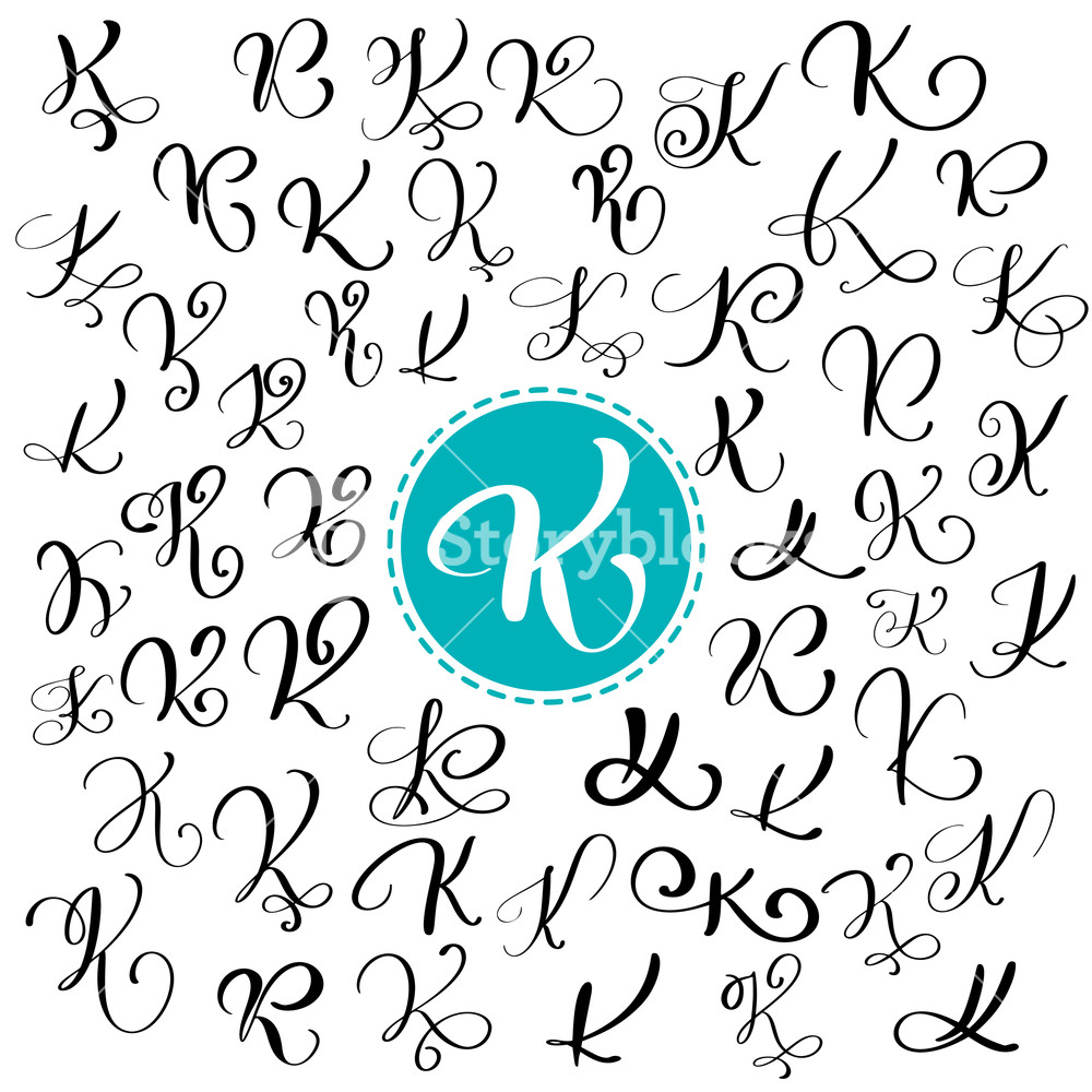 1000x1000 Set Of Hand Drawn Vector Calligraphy Letter K. Script Font