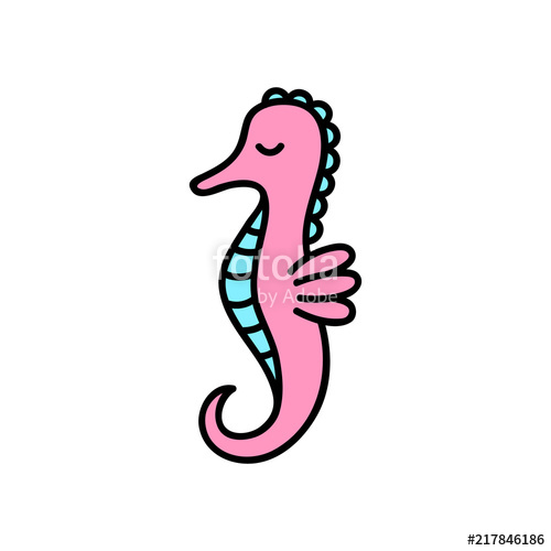 500x500 Seahorse Hand Drawn Vector Illustration Icon. Marine, Sea, Ocean