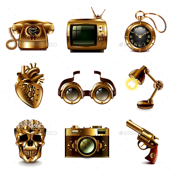 590x590 Steampunk Icons Vector Set By Andegro4ka Graphicriver