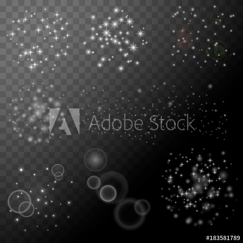 500x500 Sparkle Star Glotter Set. Vector Abstract Transparent Elements