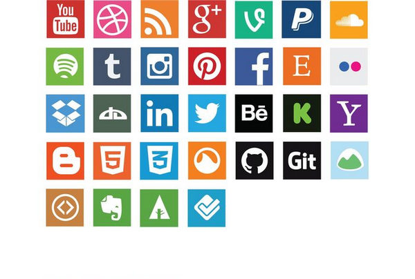 600x404 20 Free Flat Social Media Icons