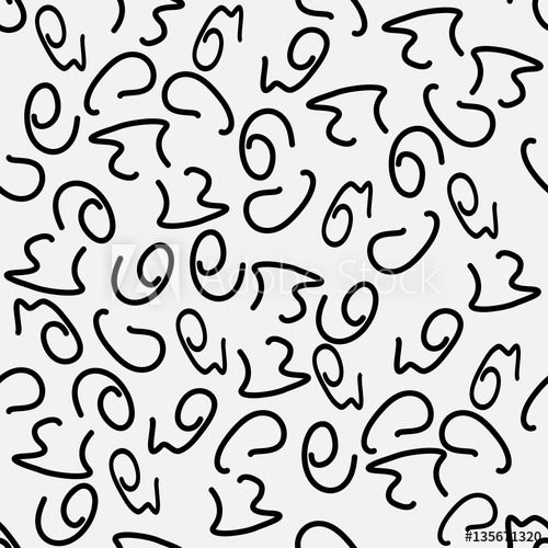 500x500 Seamless Vector Pattern, Black Squiggles, Abstract Background