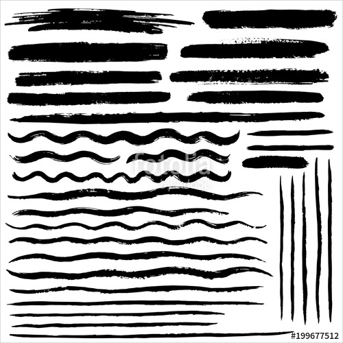 500x500 Set Of Various Vector Brush Strokes. Wide And Thin Lines Of