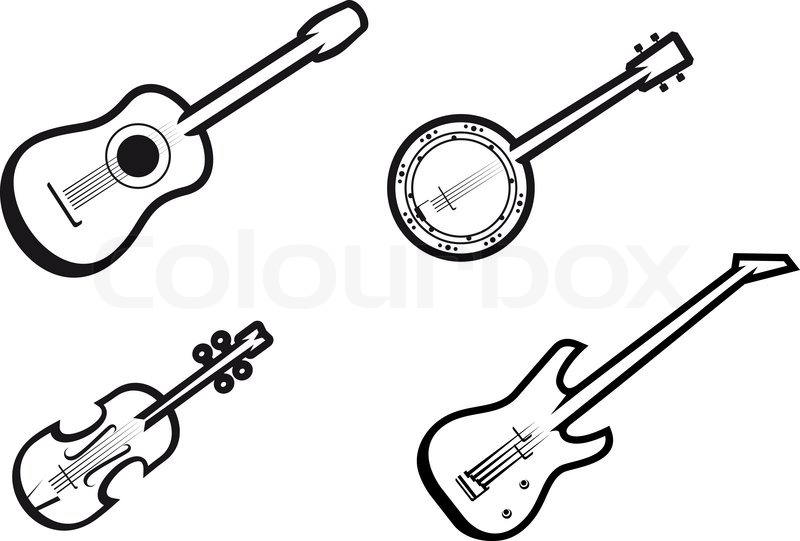 800x541 Set Of String Musical Instruments For Music Design Stock Vector