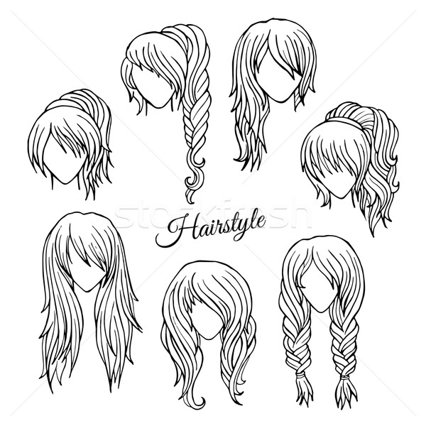 600x600 Hair Styles Sketch Vector Set Vector Illustration Olga Kostenko