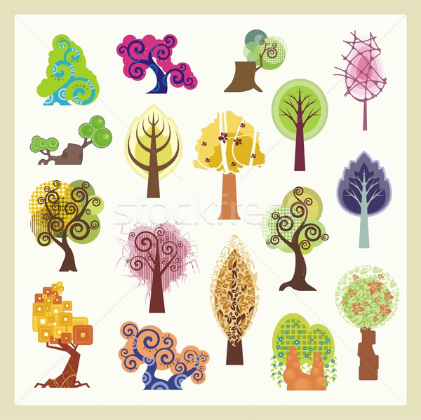 600x599 Vector Set Of Tree Illustrations In Various Styles. Vector