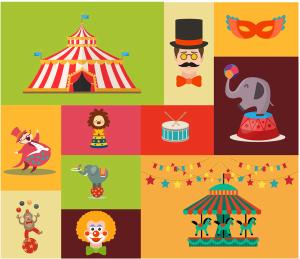600x518 Circus Design Elements With Various Styles Illustration Free