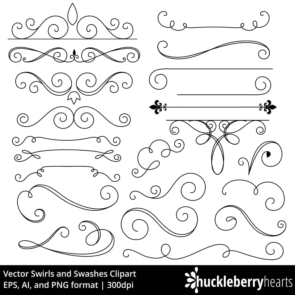 1000x1000 Vector Swirls And Swashes Clipart Huckleberry Hearts