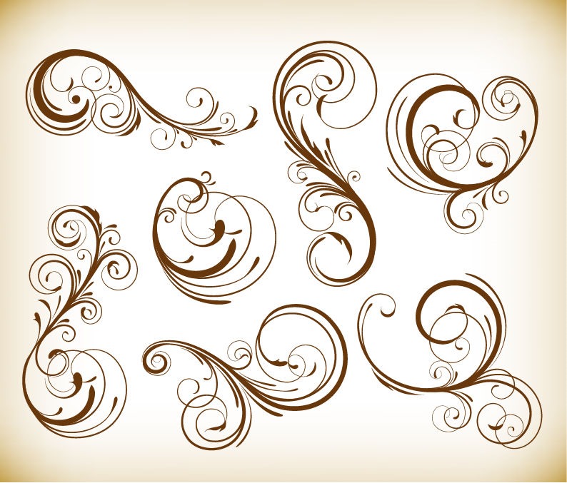 794x677 Various Swirl Floral Elements Vector Illustration Set Free