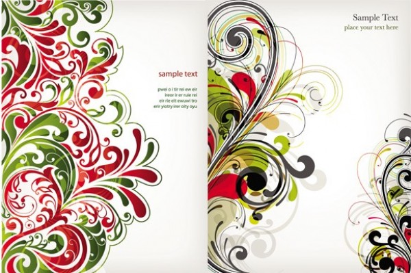 600x399 5 Red Green Floral Swirls Vector Backgrounds