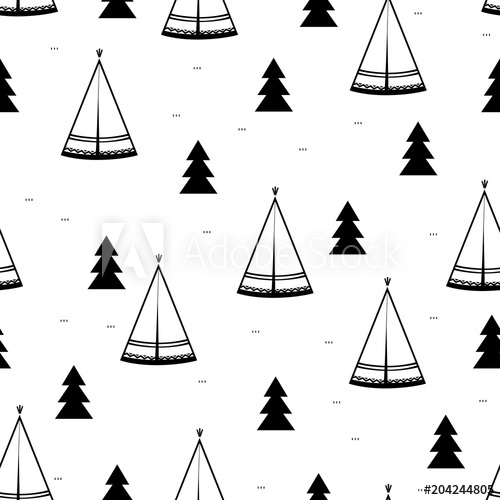 500x500 Teepee, Native American Tent Seamless Pattern