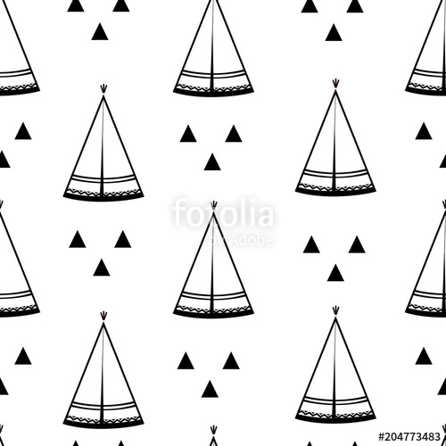 500x500 Teepee, Native American Tent Seamless Pattern Stock Image And