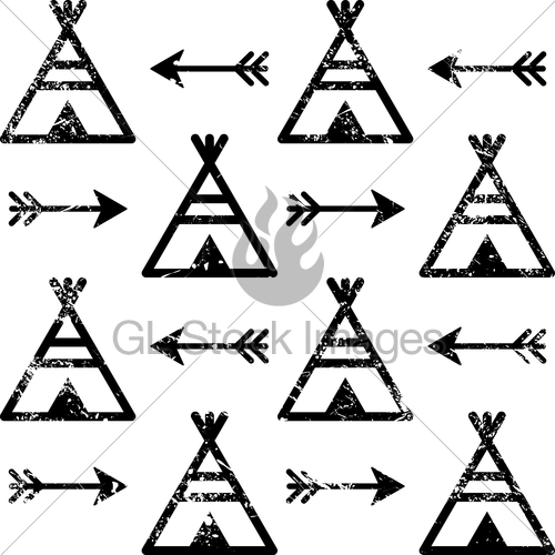 500x500 Teepee And Arrows Seamless Vector Pattern, Aztec Style In... Gl