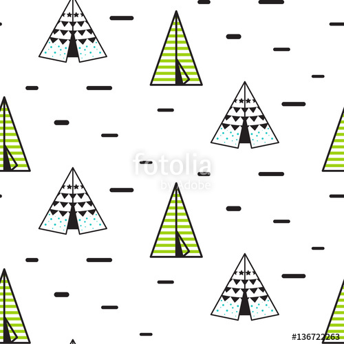 500x500 Teepee Tent Vector Seamless Pattern For Children. Indian Wigwam