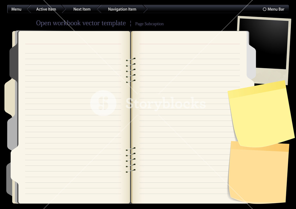 1000x706 Vector Template With Navigation Buttons, Opened Notebook On